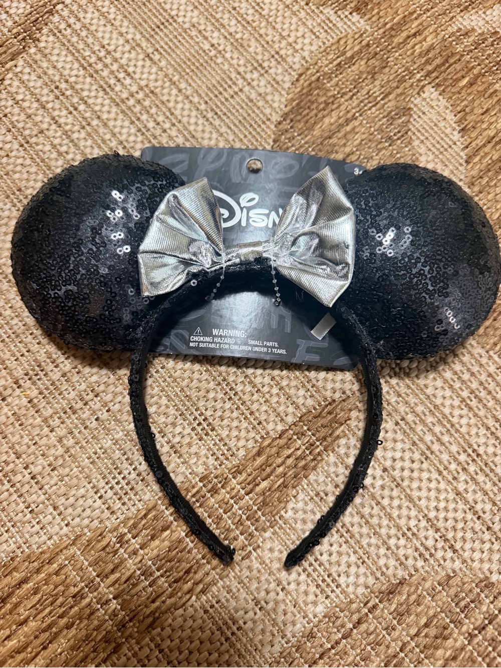 DISNEY Black Sequin Minnie Ear Headband with Silver Bow - Halloween!!